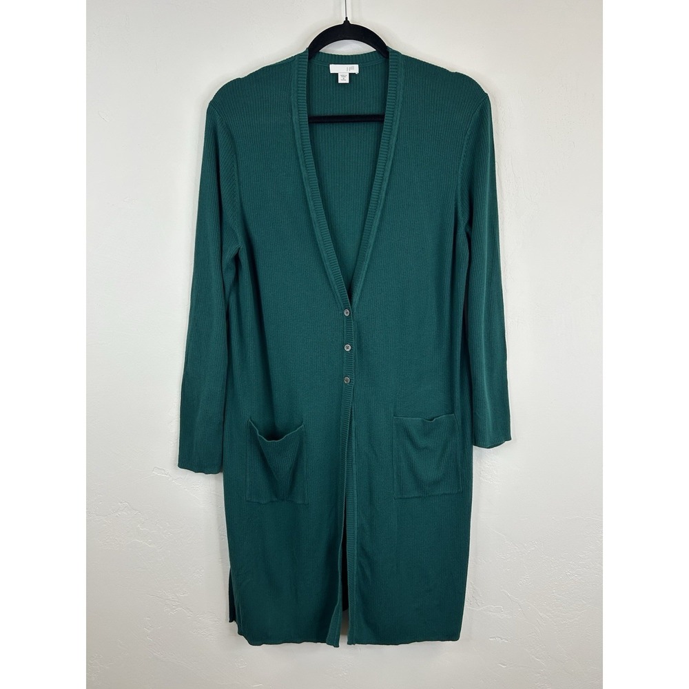 J. Jill Emerald Green Knit Long Cardigan Size M Petite Button Front Long Sleeve
